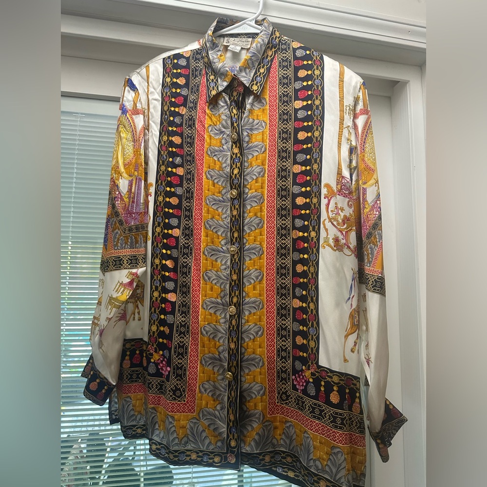 Multicolor Patterned Women's Washable Silk Blouse